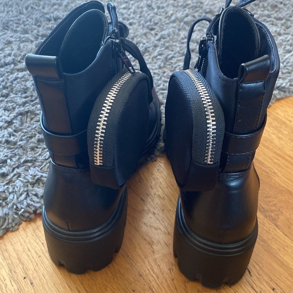 JF "TANZI" Black Combat Boots Size 9.5 - Picture 3 of 11